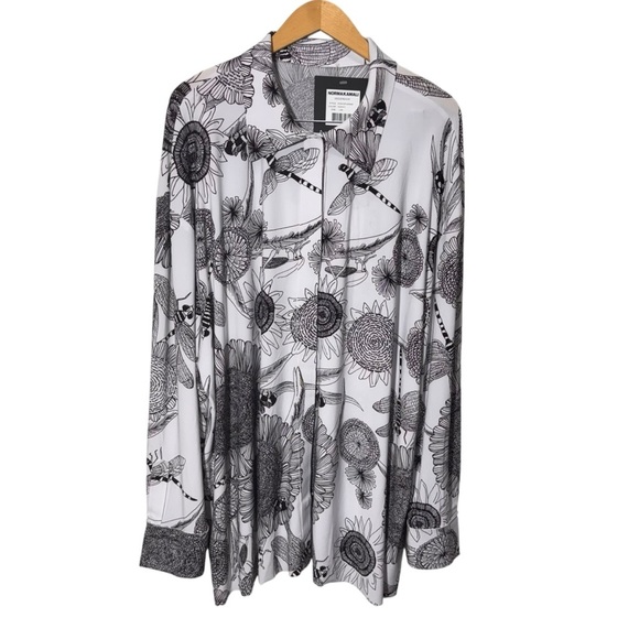Norma Kamali Oversized Boyfriend Shirt Floral Dragonfly Size Large NWT - Picture 1 of 9